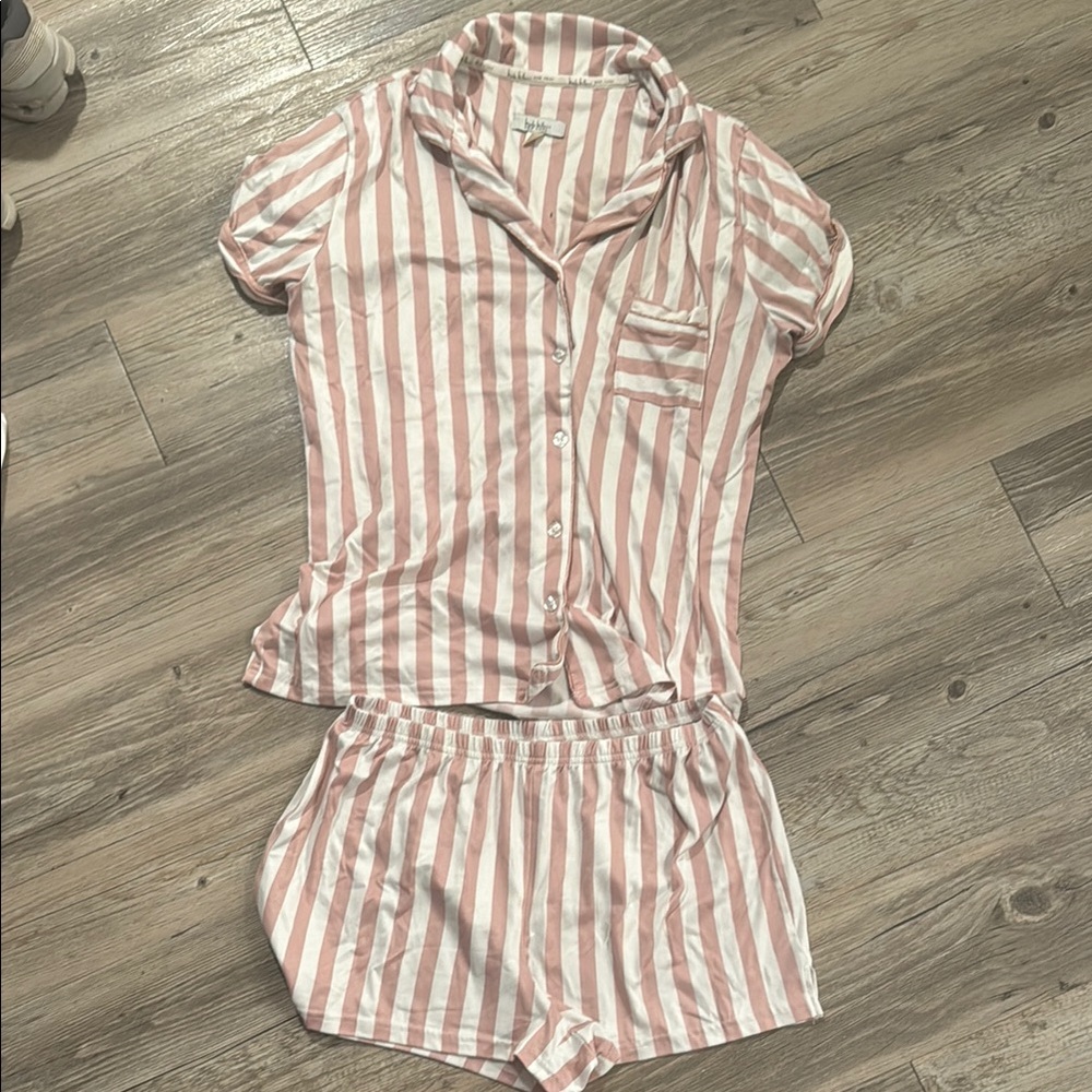Nicole Miller Pink and White Striped Pajama Set